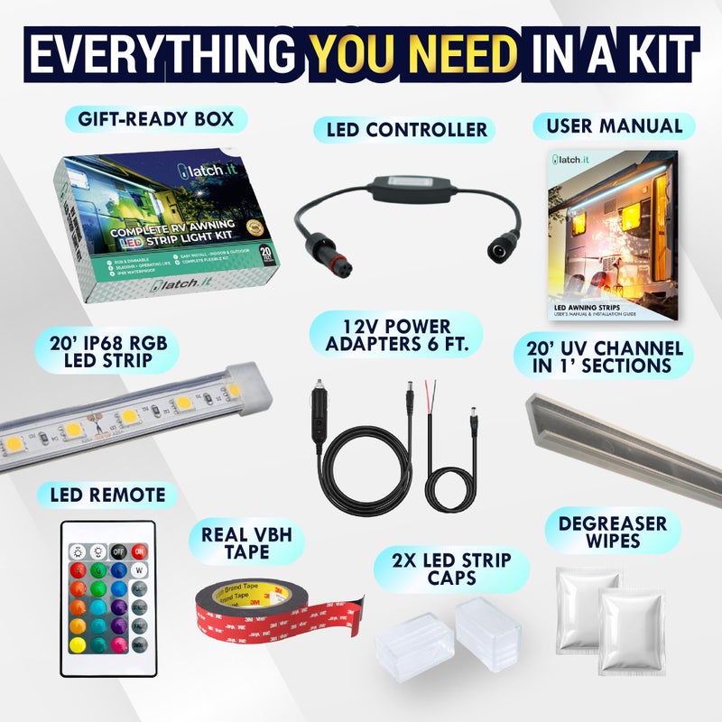 LATCH.IT 12V RV Awning Lights | 20-Foot V2.1 RV Awning LED Light Strip DIY-Kit | RGB RV LED Lights Exterior IP68 Water-Resistant | The Original & Most-Complete Camper Awning Lights in The Market - Image 5